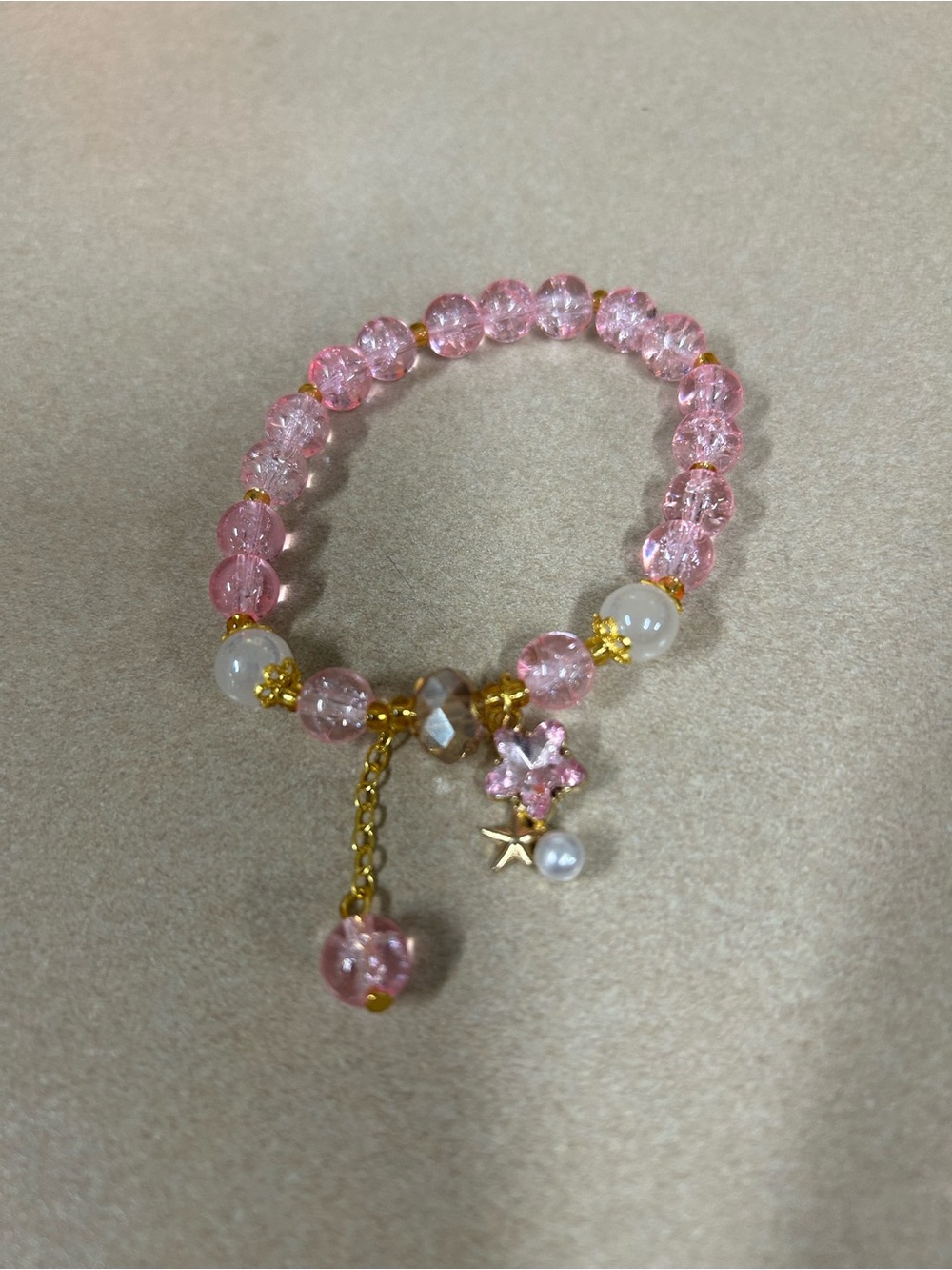 Pink Bead Stretch Bracelet with Gold Accents